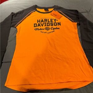 Women’s Harley-Davidson Orange and Black long sleeve Shirt Size Medium